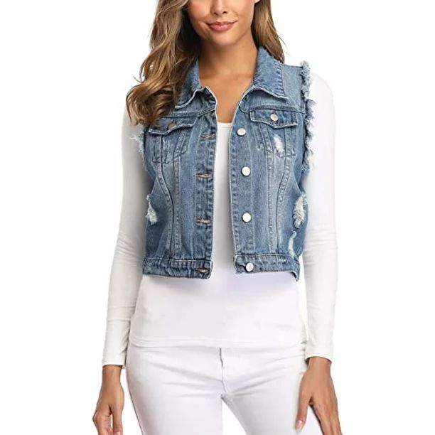 MISS MOLY Denim Vest For Women Denim Jean jackets Washed Sleeveless w Pockets Black S | Walmart (US)