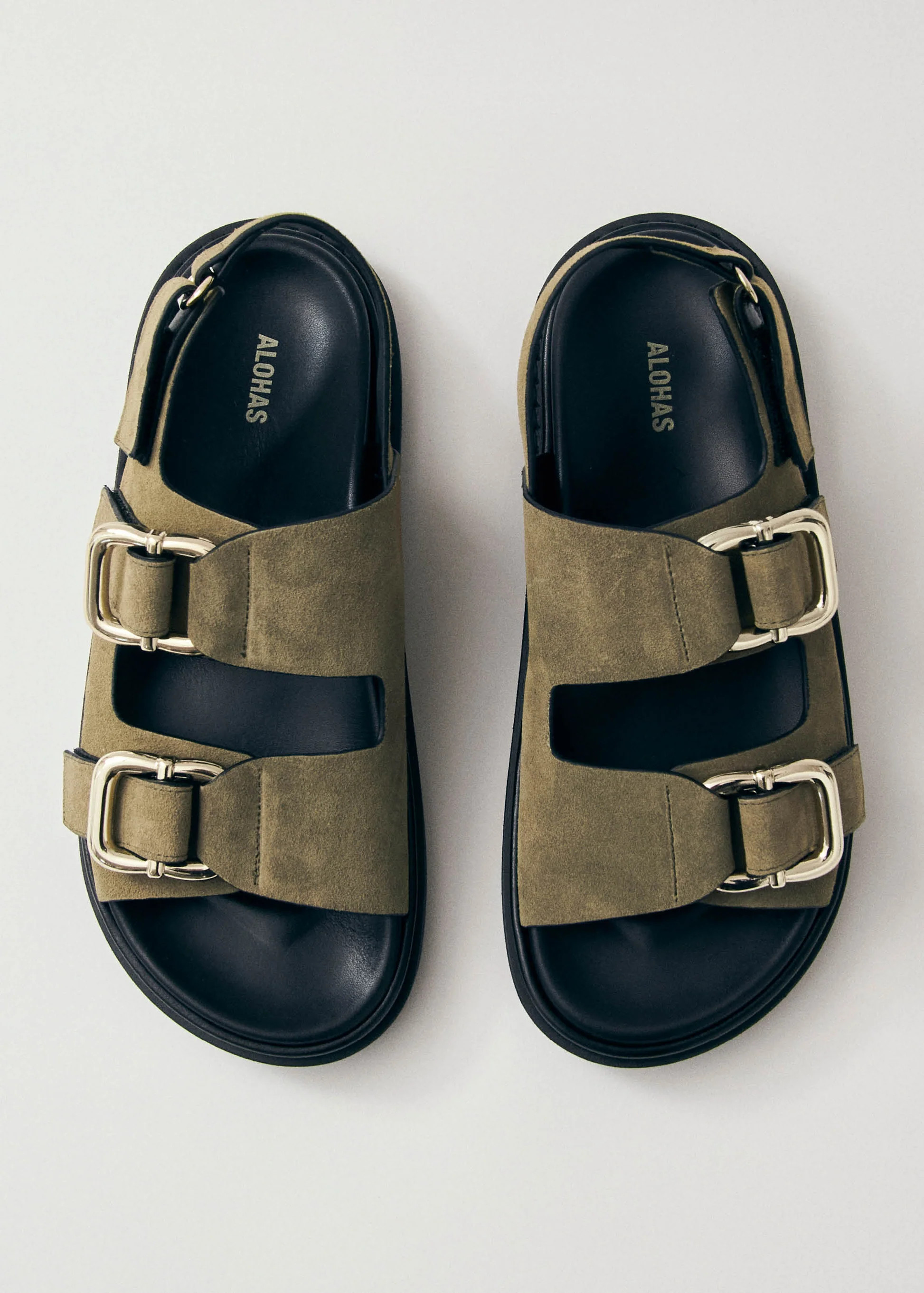 Harper Suede Khaki Leather Sandals | ALOHAS (Global)