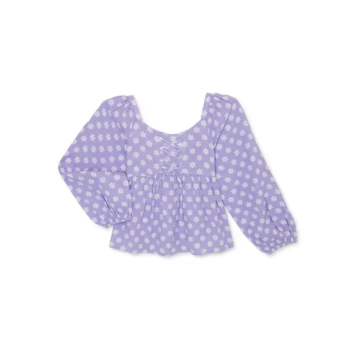 Wonder Nation Girls Double Cloth Lace-Up Top, Sizes 4-18 & Plus | Walmart (US)