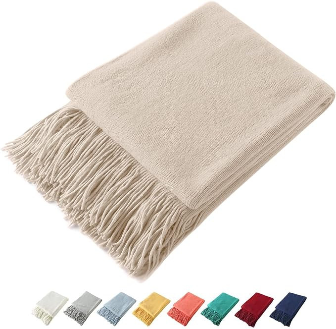 Homiest Decorative Knitted Throw Blanket with Fringe, Lightweight Acrylic Knit, Soft & Cozy Tasse... | Amazon (US)