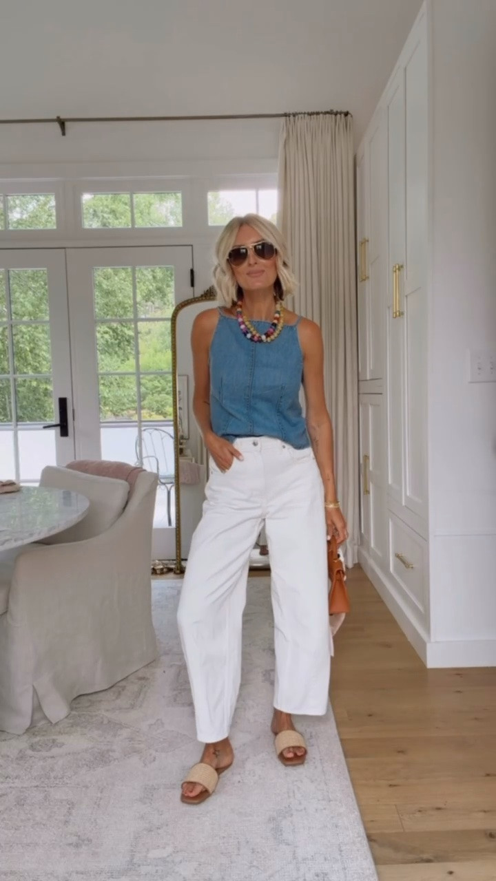 I love wearing different washes of denim together! I recently got this denim tank, and love it! This top would be great for a country concert this summer! Wearing S/4!

Loverly Grey, Gap, summer outfit, white denim, barrel jeans, denim top

#LTKSeasonal