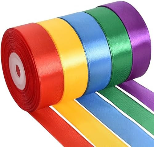 TONIFUL 1 Inch x 125 Yards 5 Colors Satin Ribbon Rolls, Mixed Bright Dark Gorgeous Color Set Fabr... | Amazon (US)