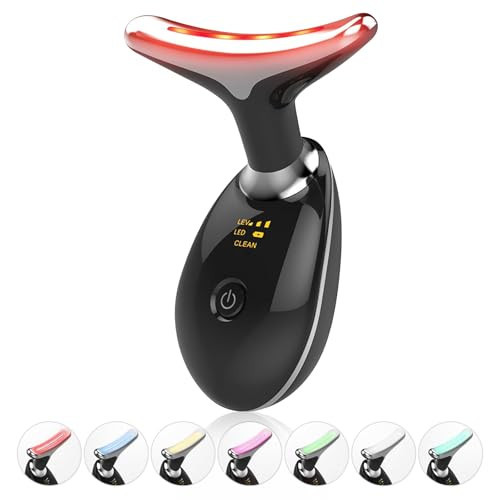 Portable Face Beauty Device, 7 Color Portable Face Massager Tool for Skin Care, Based on Triple Action LED, Thermal, and Vibration Technologies, at Home Skin Care Face Sculpting Tool(Glossy Black) | Amazon (US)
