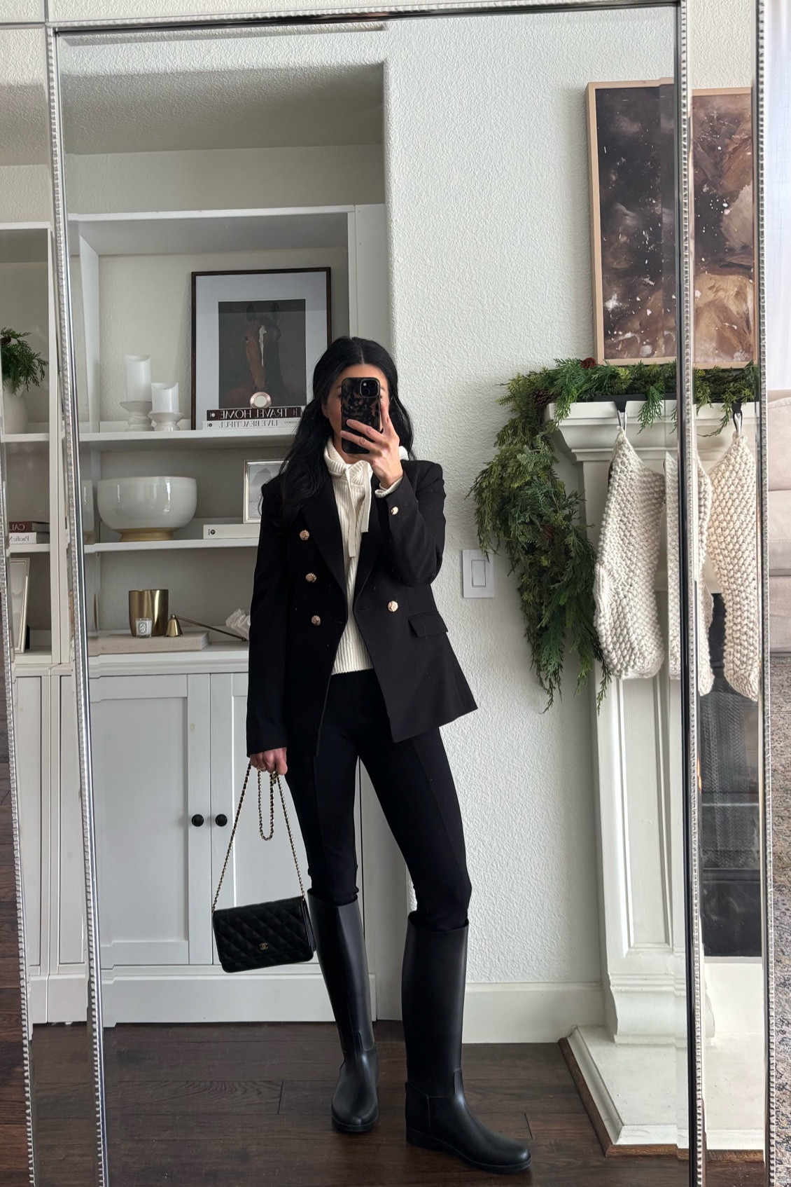 Double breasted blazer with gold buttons. SO beautiful. 

Black riding boots that are waterproof. They run very small, so I suggest going up a whole size.

Chanel bag.

Gap pants. Love these! They fit like a glove. I sized down for a more snug, riding pant look.

Dressing in your 40’s
Classic blazer
Equestrian boots
Equestrian pants

#LTKSeasonal #LTKSaleAlert #LTKOver40