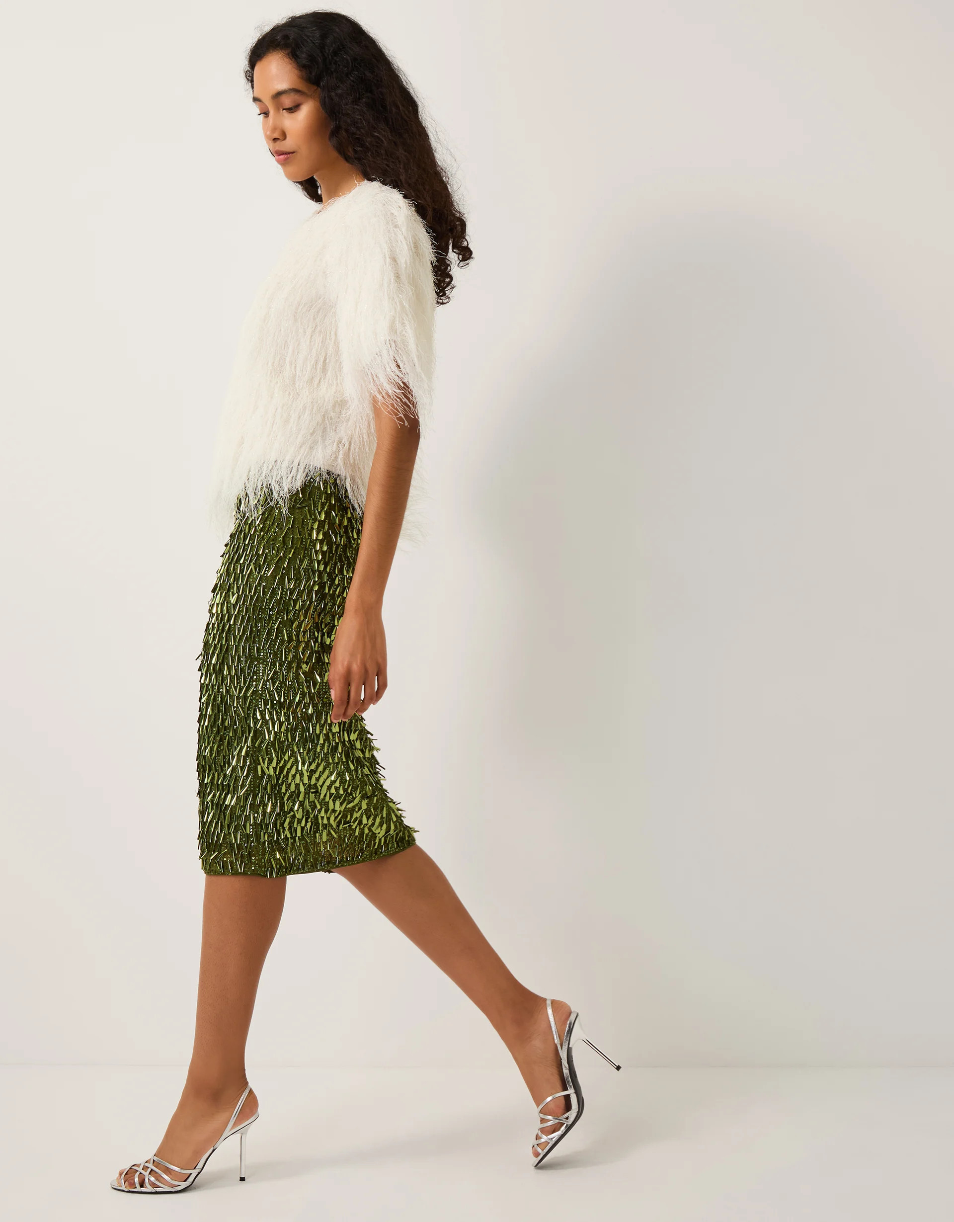 Serenity Sequin Midi Skirt Green | Monsoon (UK)