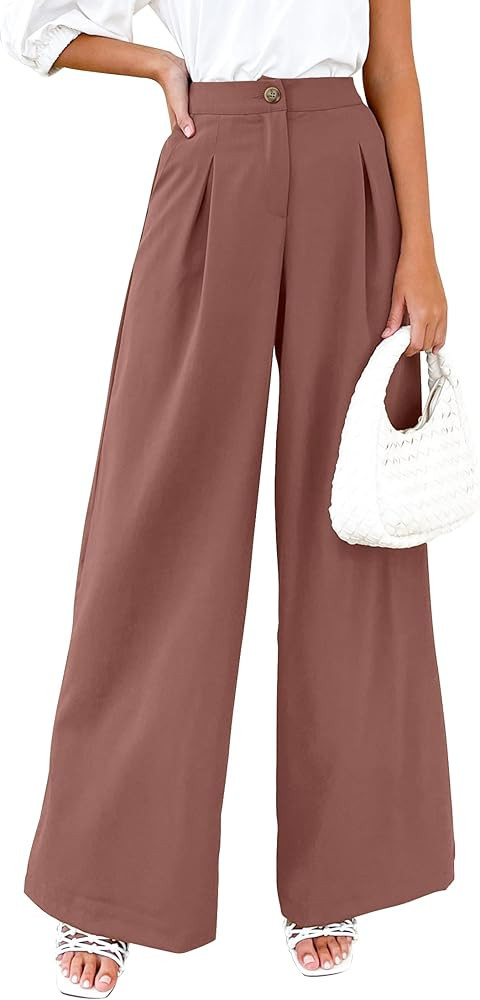 MIROL Women's Wide Leg Palazzo Pants Elastic High Waist Trousers Comfy Work Suit Pants with Pocke... | Amazon (US)