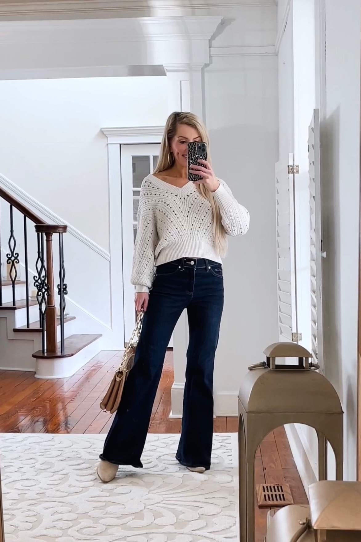 This sweater is the prettiest oatmeal color and can be worn on or off the shoulder . It is crop length so most flattering worn with hight waisted pants 

Wearing : XS 

•

Flare leg jeans
Jeans 
petite jeans 
Neutral outfit 
Petite outfit 
Sweater 
Off the shoulder sweater 



#LTKsalealert #LTKSeasonal #LTKFind