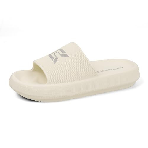 Cuddlfy Pillow Slides for Women and Men, Cloud Cushion EVA Thick Sole Slippers, Non Slip Shower Sandals, Quick Dry Indoor Outdoor Flip Flops, Open Toe Platform Footwear for Bathroom Pool Beach | Beige | Amazon (US)