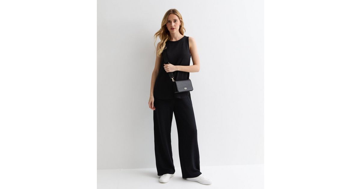 Black Textured Fine Knit Trousers | New Look | New Look (UK)
