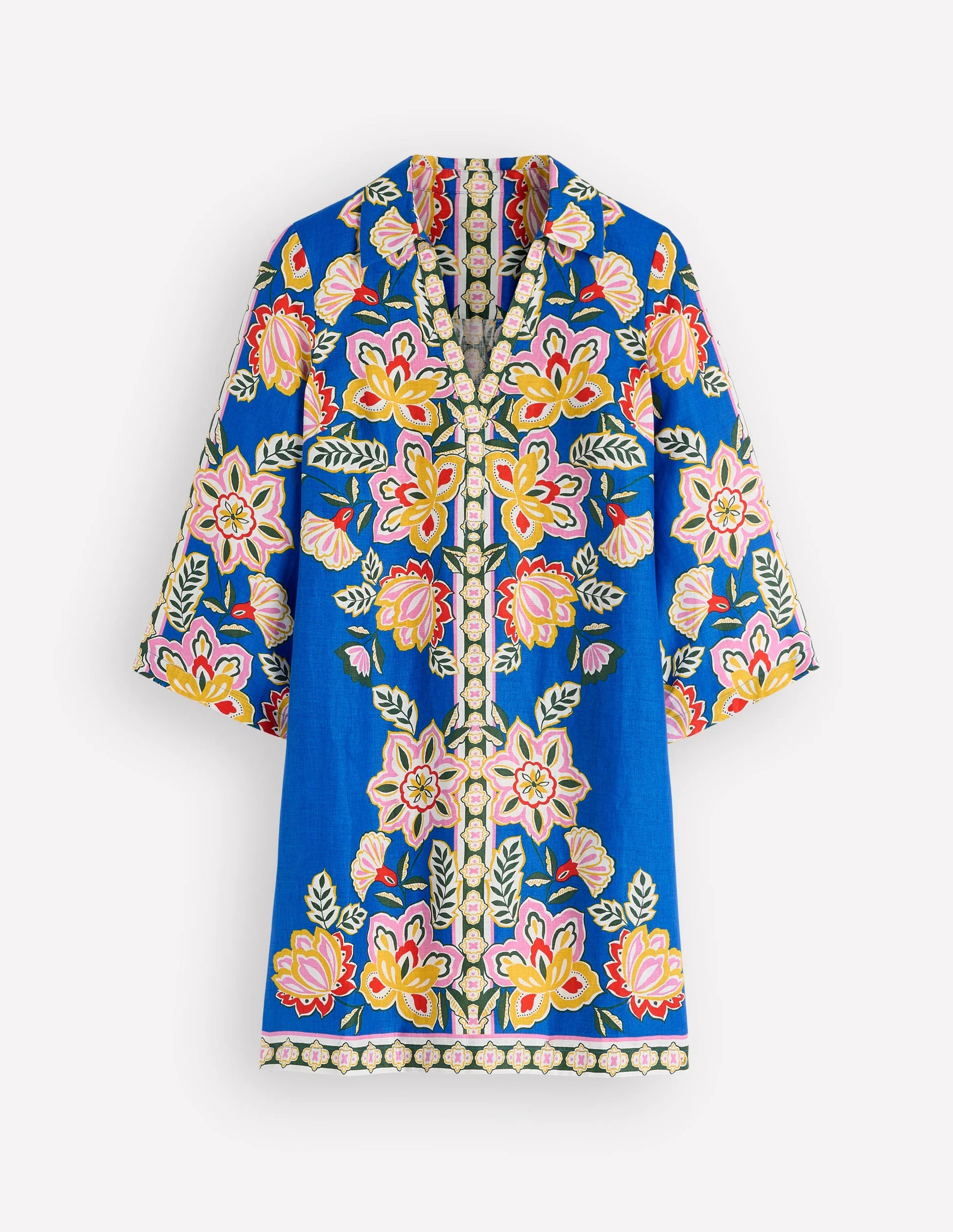 Carmen Linen Short Dress-Blue Blossom Elegance | Boden (US)