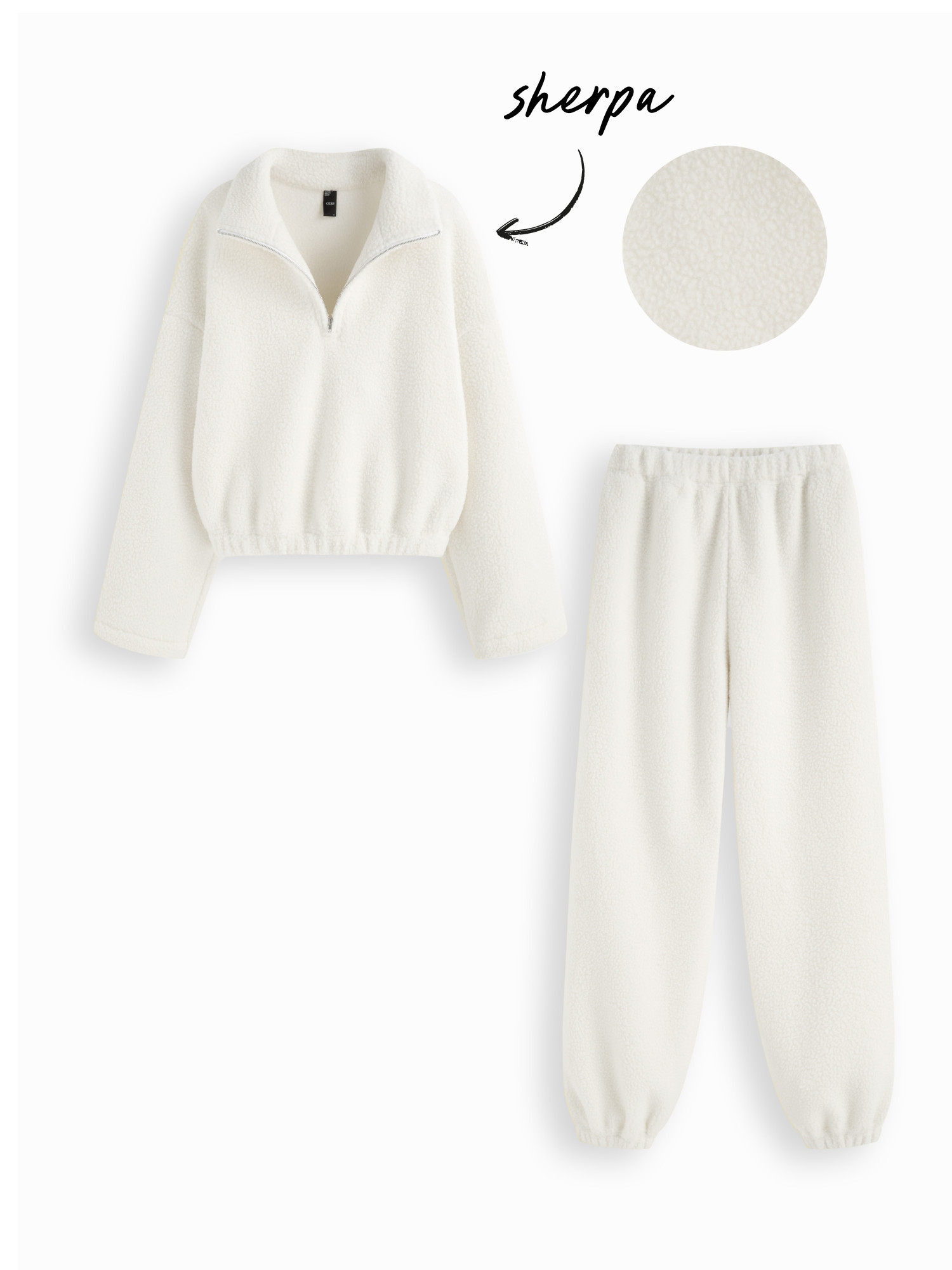 Fleece Oversized Fleece Collar Zip Through Top & Mid Rise Elastic Waist Jogger Pants Set For Dail... | Cider