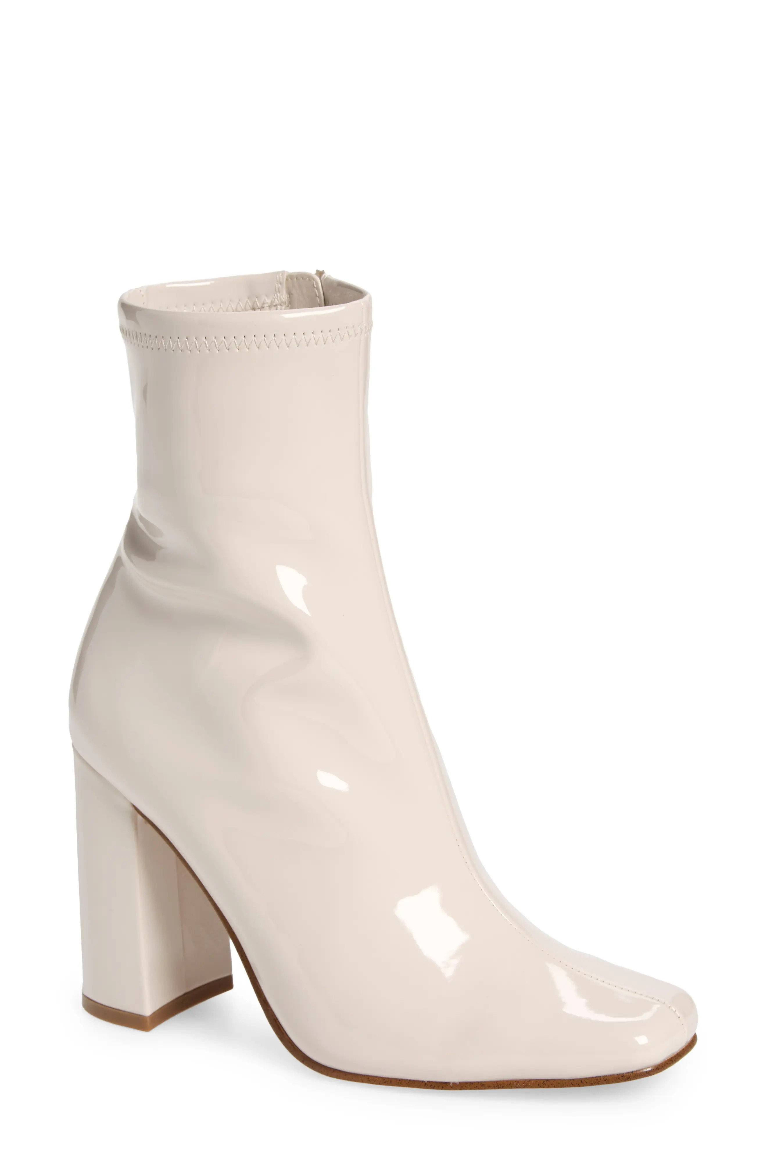 Steve Madden Lynden Block Heel Bootie in Bone Patent at Nordstrom, Size 8 | Nordstrom
