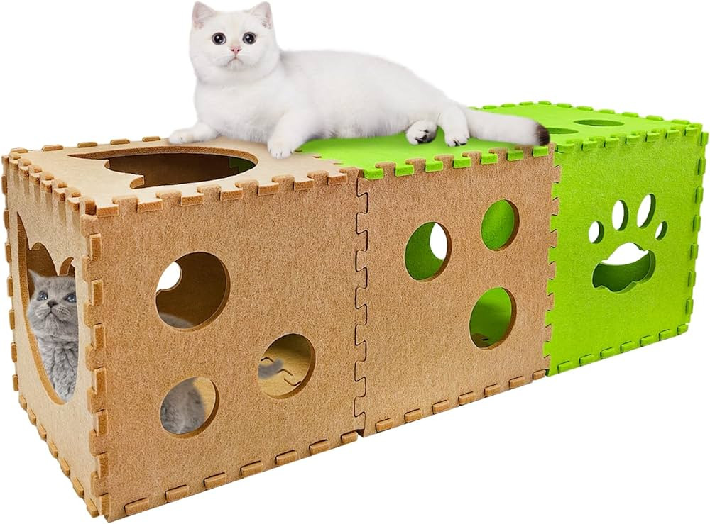 Cat Play Tunnel 14 Pcs DIY Foldable Cat Hideaway Cave with Interactive Peek Hole Felt Kitten Play... | Amazon (US)