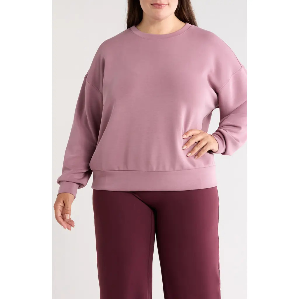 Zella Soft Luxe Boxy Knit Crew Sweatshirt in Purple Shake at Nordstrom, Size 1X | Nordstrom