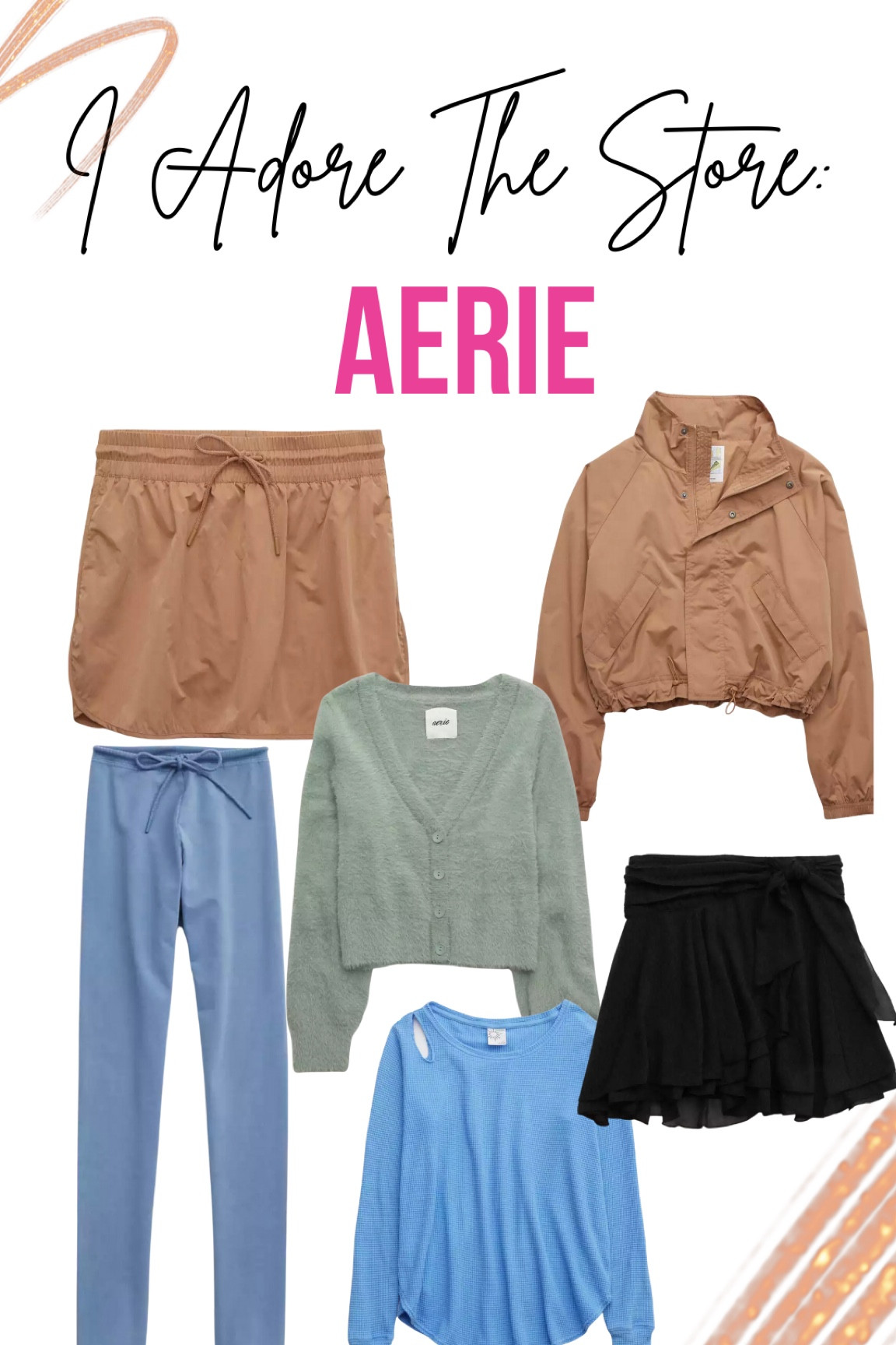 -OFFLINE By Aerie Wow! Waffle Cutout Shoulder T-Shirt
-OFFLINE By Aerie Nylon Full Zip
-OFFLINE By Aerie Nylon Circle Skirt
-Aerie Chiffon Wrap Skirt
-OFFLINE By Aerie OG Washed Drawcord Legging
-Aerie Fuzzy Cropped Cardigan



#LTKGiftGuide #LTKstyletip #LTKsalealert