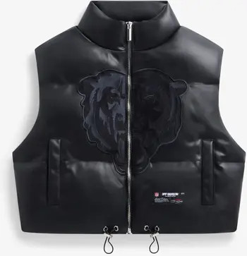 Women's  Black Chicago Bears Faux Leather Cropped Puffer Vest | Nordstrom
