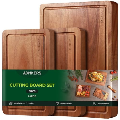 Wood Cutting Boards for Kitchen, Acacia Wooden Cutting Board Set, Charcuterie Board, Large Solid Chopping Board for Meat, Cheese, Fruit, Vegetables (set of 3) | Amazon (US)