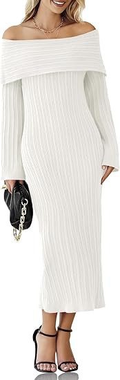 Saodimallsu Womens Off Shoulder Maxi Sweater Dress Long Sleeve Bodycon Sexy Elegant Club Party Kn... | Amazon (US)