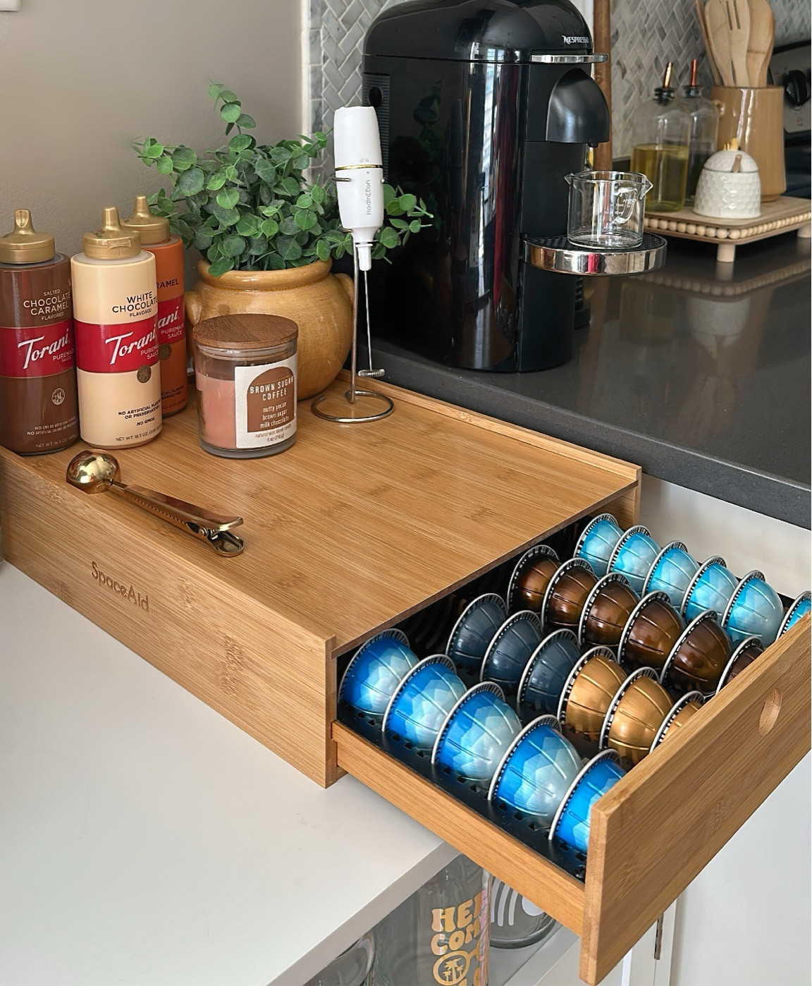 SpaceAid Bamboo Coffee Pod Holder Storage Drawer for Nespresso Vertuo Capsule, Holder Organizer Drawer Tray for Nespresso Vertuo Holder, Compatible with 40 Big or 52 Small Vertuoline Pods (Natural)

#LTKFind #LTKhome #LTKunder50