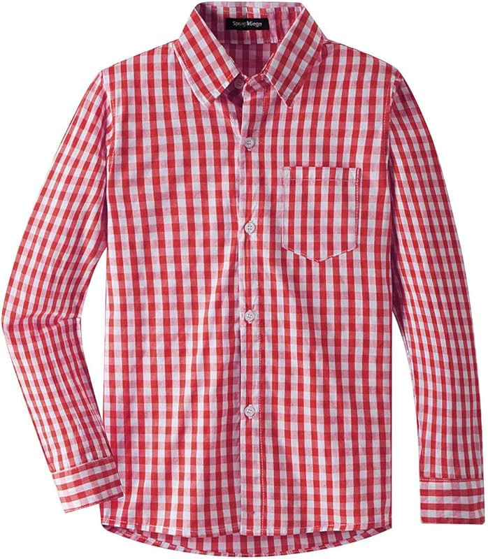 Spring&Gege Boys' Long Sleeve Plaid Poplin Button Down Shirt | Amazon (US)