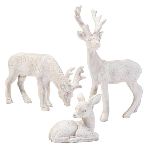 DN DECONATION Reindeer Christmas Decoration Figurines, Winter Xmas Deer Statue Decor – 3pcs White Christmas Deer Decorations for Home Tabletop, Resin Xmas Reindeer Mantle Decor Indoor | Amazon (US)