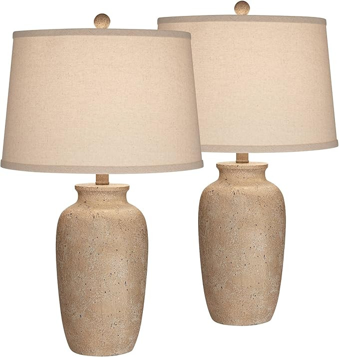 Regency Hill 25 1/2" High Farmhouse Rustic Coastal Country Cottage Table Lamps Set of 2 Beige Fab... | Amazon (US)