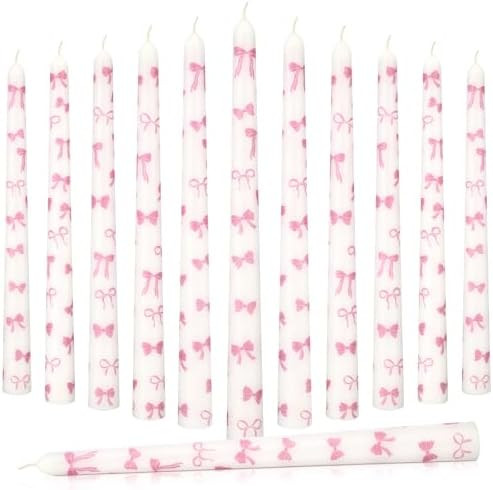 12 Pcs Bow Taper Candles 10 Inch Coquette Decoration Tall Candles Pillar Party Supplies for Birth... | Amazon (US)