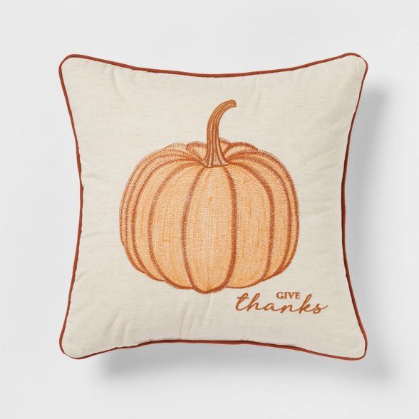 Embroidered Pumpkin Square Throw Pillow Cream/Orange - Threshold™ | Target