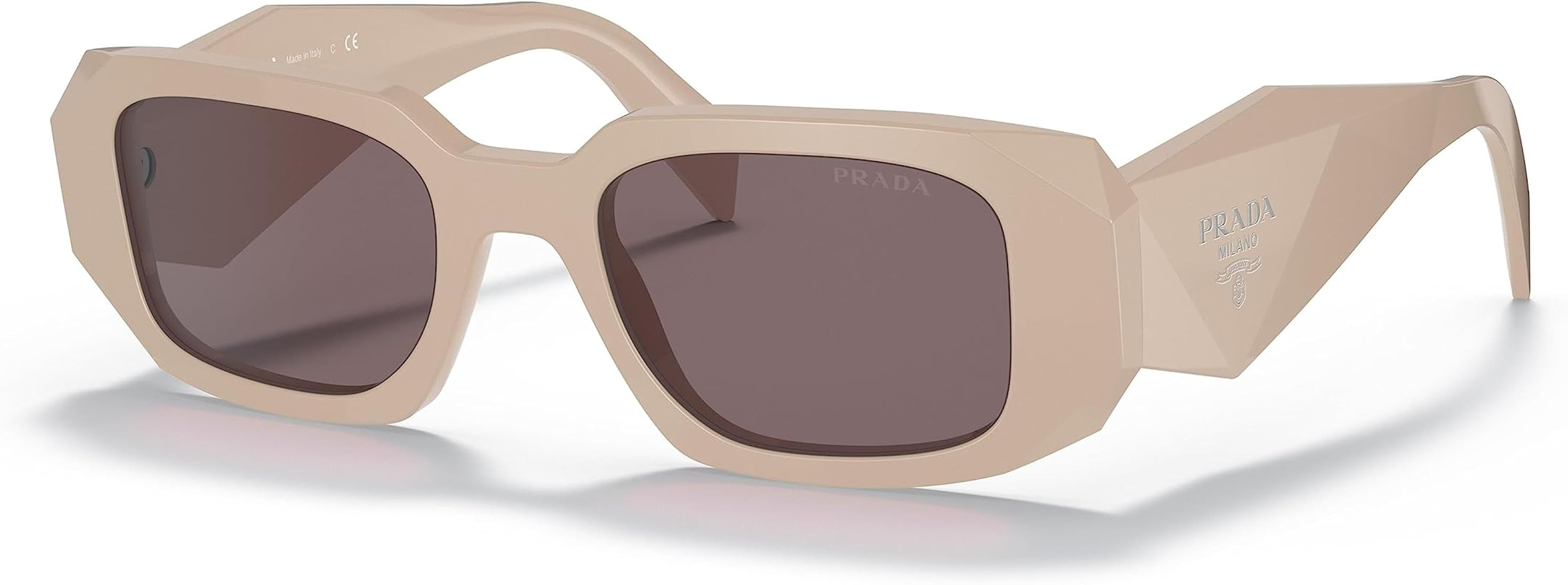 Prada PR 17WS VYJ6X1 Powder Plastic Rectangle Sunglasses Brown Lens | Amazon (US)