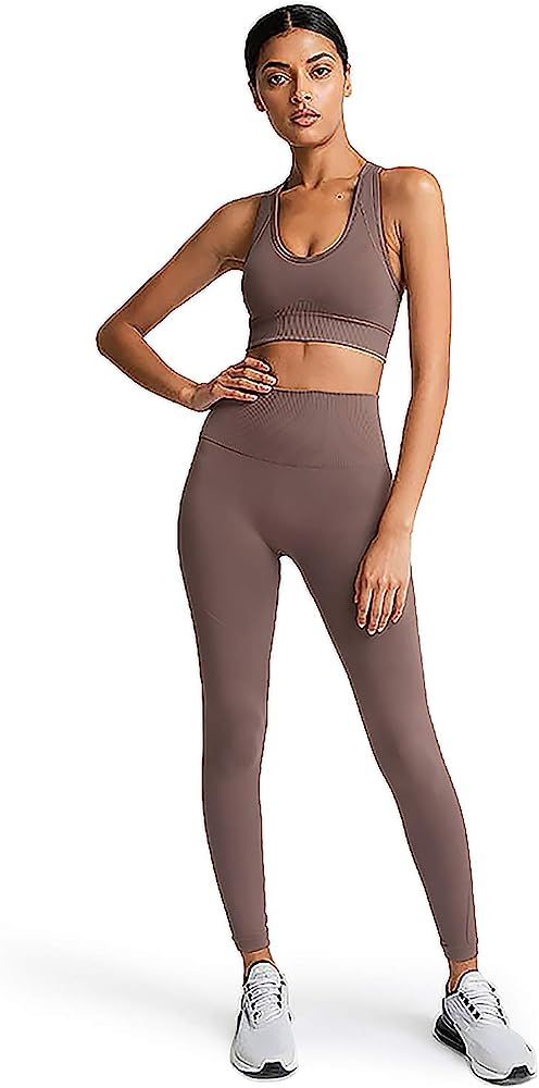 Women’s Yoga Outfits 2 piece Set Workout Tracksuits Sports Bra High Waist Legging Active Wear Athlet | Amazon (US)