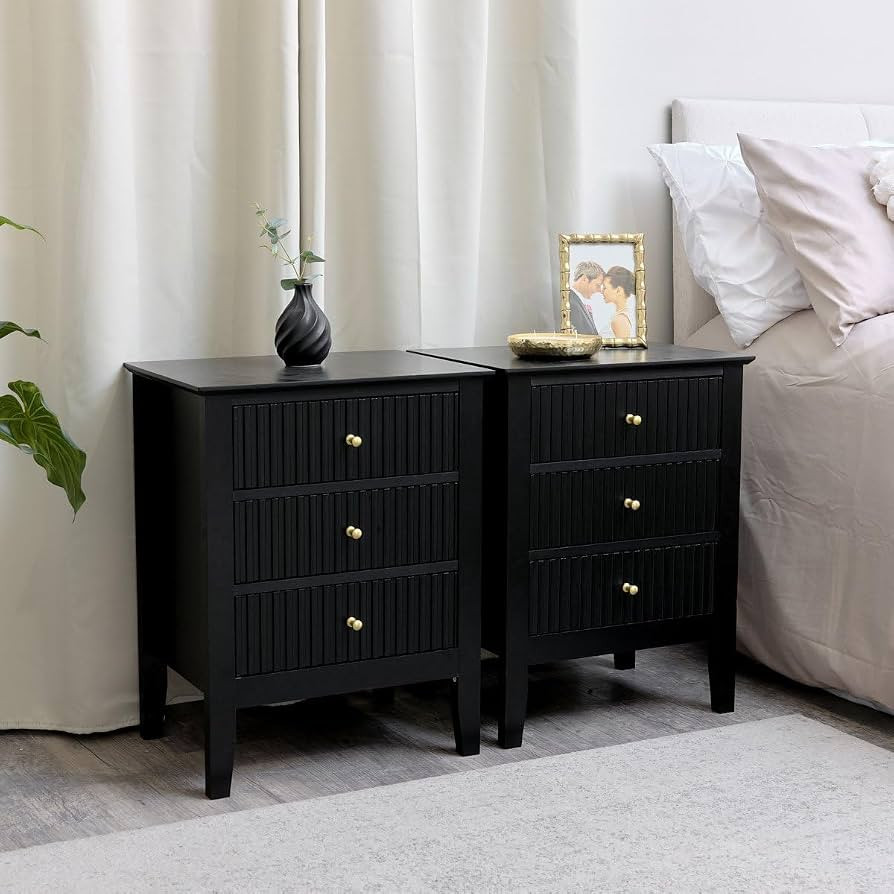 Melody Maison Pair of 3 Drawer Bedside Tables - Hales Black Range | Amazon (UK)