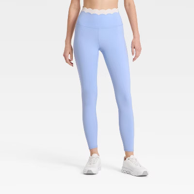 Women's High-Rise Scallop Leggings - JoyLab™ Periwinkle Blue/Cream XL | Target