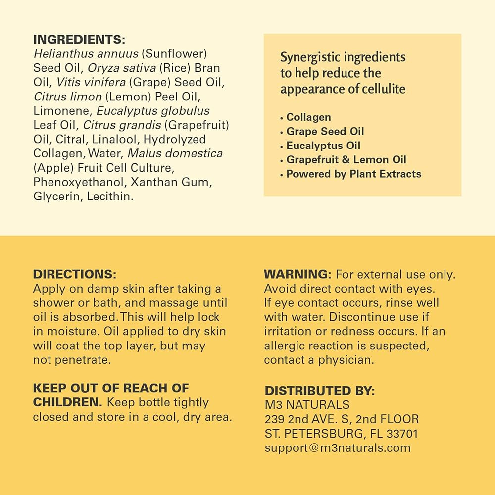 M3 Naturals Firming Body Massage Oil with Collagen & Stem Cell – Helps Smooth The Appearance of... | Amazon (US)