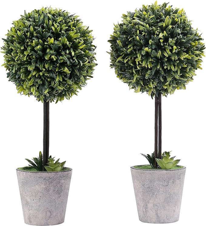 MyGift 14.5 Inch Artificial Boxwood Topiary Tree - 2 Pack Potted Faux Plant Balls in Gray Pulp Pl... | Amazon (US)