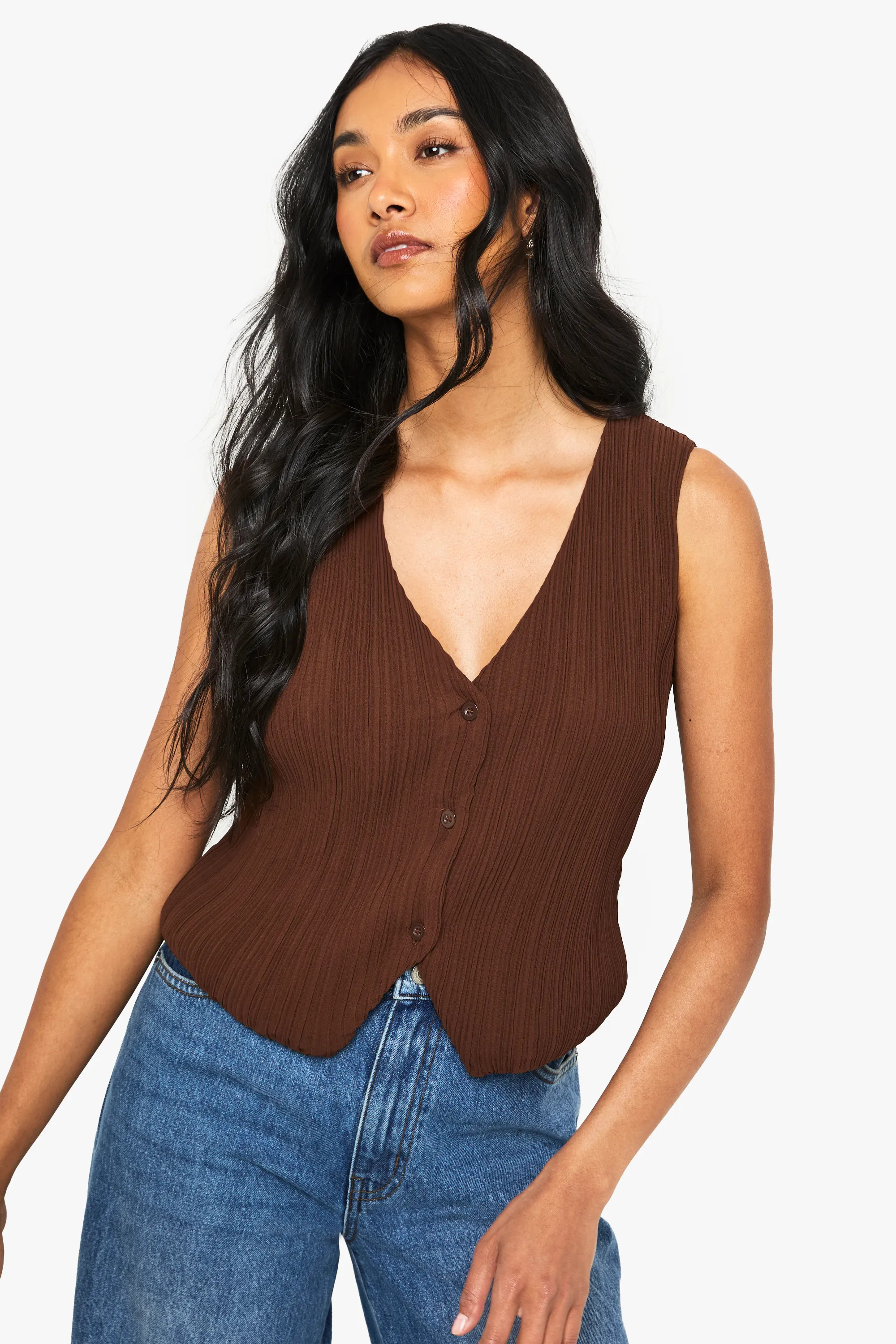 Plisse Button Front Waistcoat | boohoo (US & Canada)