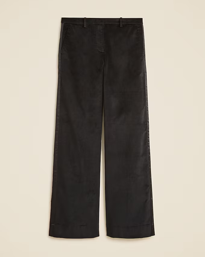 Wide-leg trouser with satin stripe in washed velvet | J. Crew US