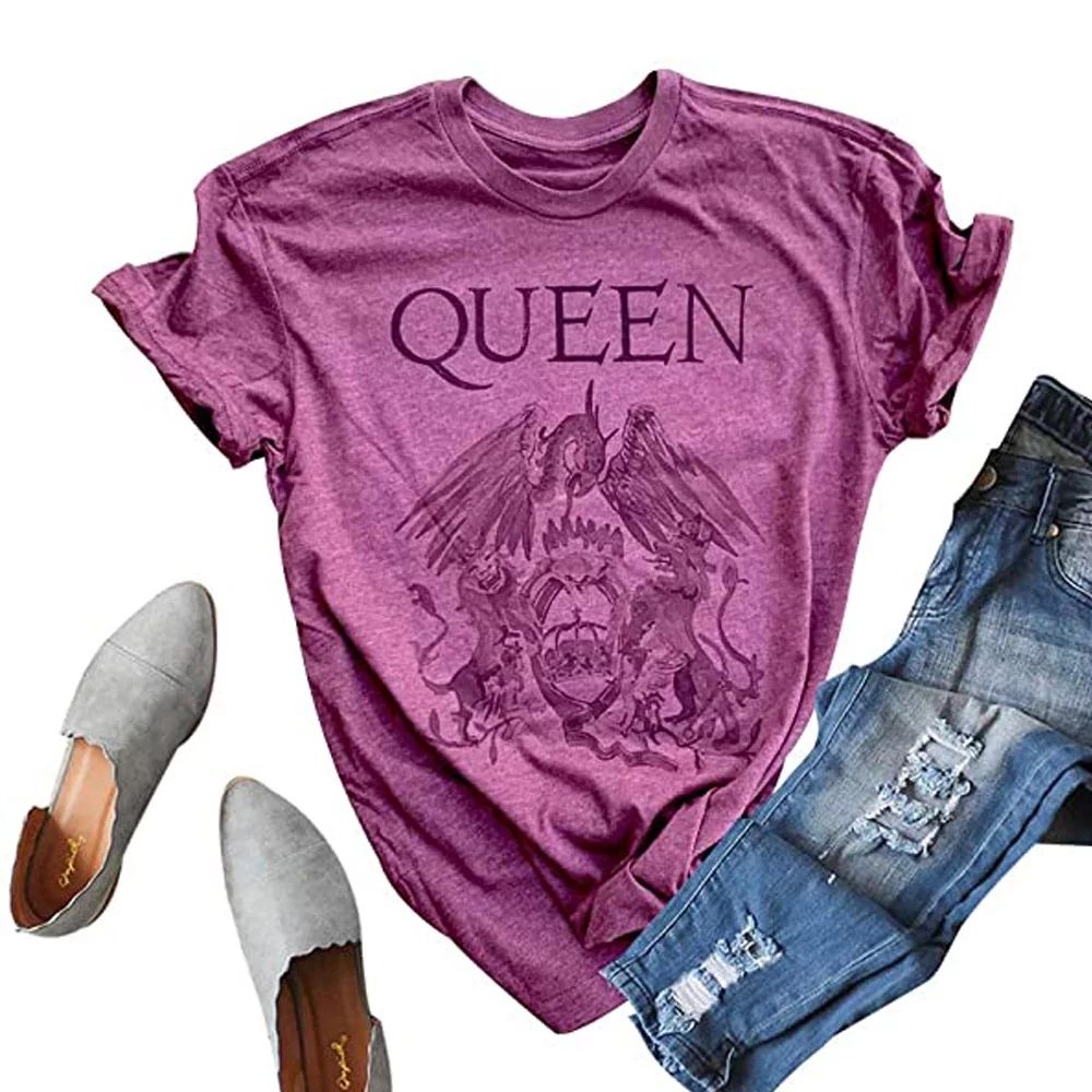 Women's Queen Band Printed Round Neck Short Sleeve T-shirt - Walmart.com | Walmart (US)