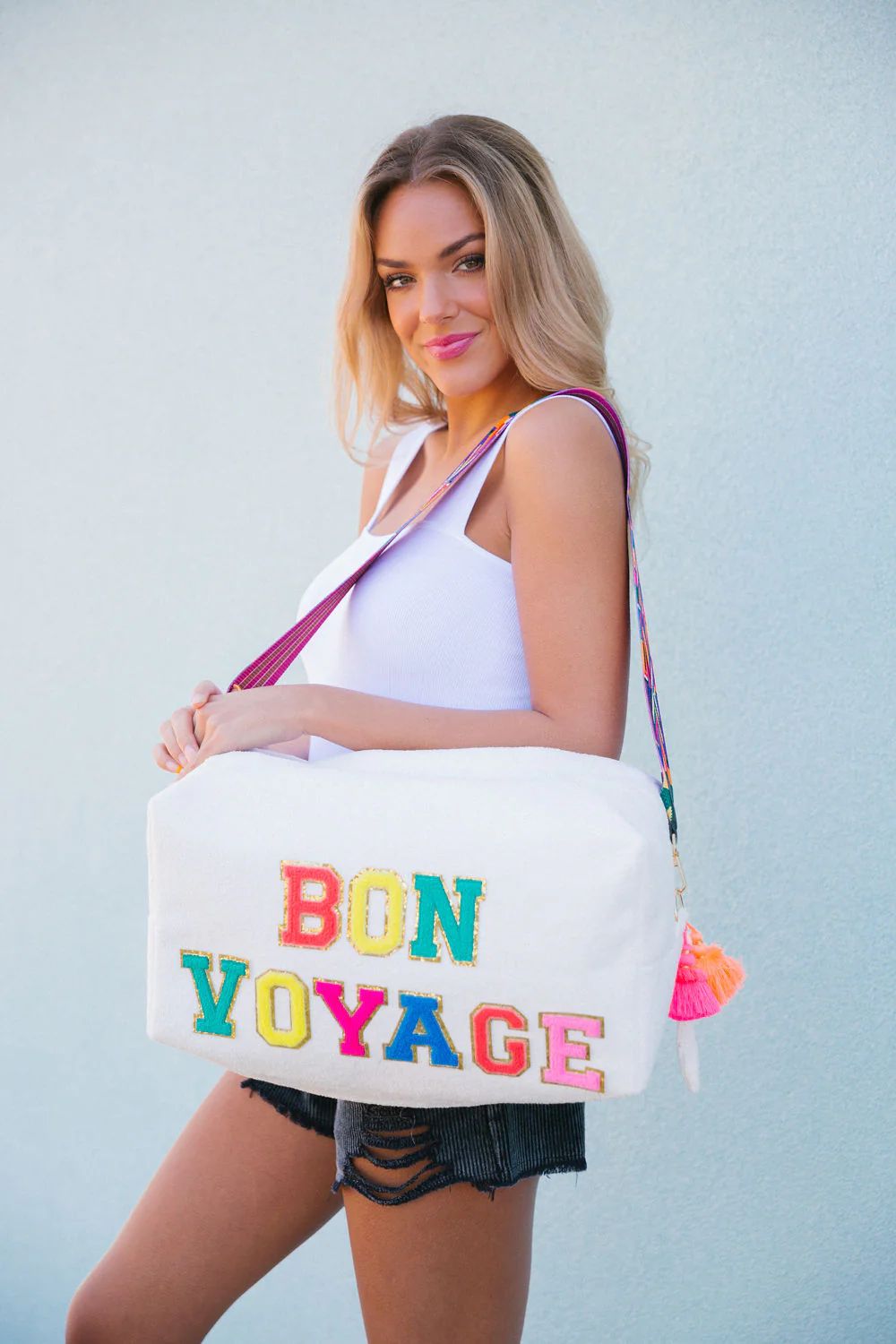 BON VOYAGE IVORY LARGE TERRY CLOTH BAG | Judith March
