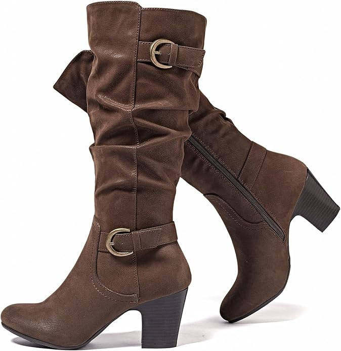 Women's Knee High Boots - Stylish and Comfortable Round Toe Chunky Block Heeled Boots with Side Z... | Amazon (US)