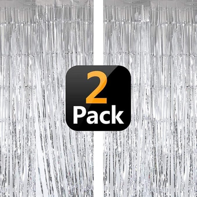 Silver Tinsel Foil Fringe Curtain Party Backdrop Decorations for Graduation Birthday Wedding Enga... | Amazon (US)