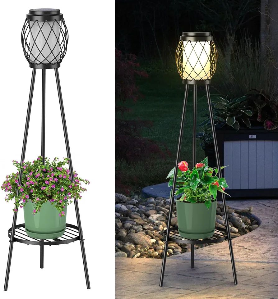 Solar Lights Outdoor Street Lights with Plant Stands 2 Pack, Solar Floor Lamp Metal Tripod Patio ... | Amazon (US)