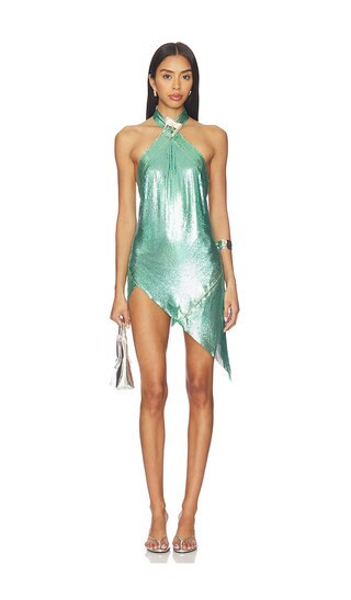 POSTER GIRL Metallic Chainmail Halter Buckle Dress in Green. - size L | Revolve Clothing (Global)