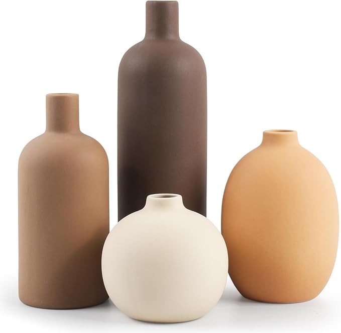 Amazon.com: Ceramic Neutral Vase Set of 4 for Farmhouse Home Decor, Rustic Decorative Vases for B... | Amazon (US)