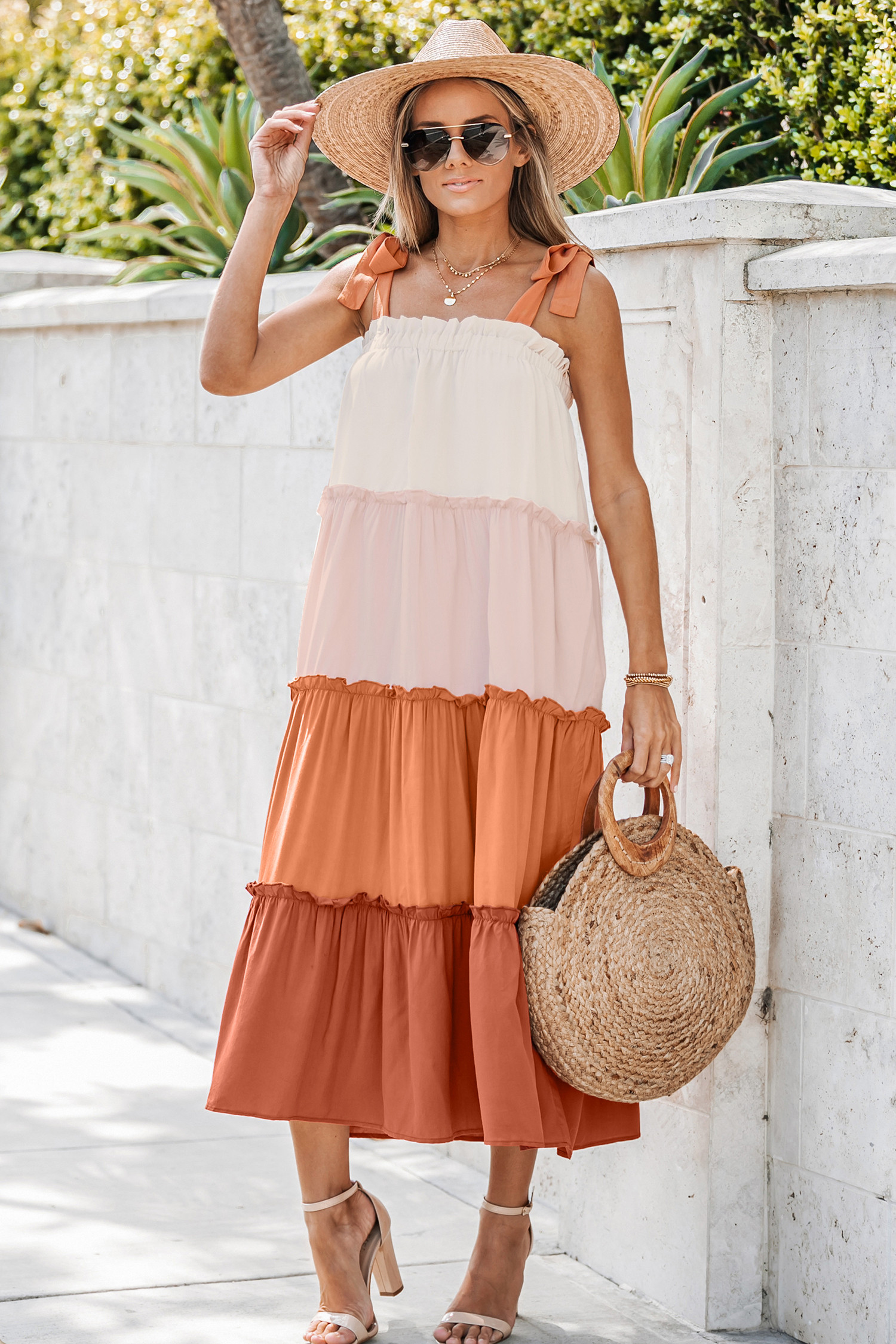 Colorblock Ruffled Tie Strap Maxi Dress | Cupshe US