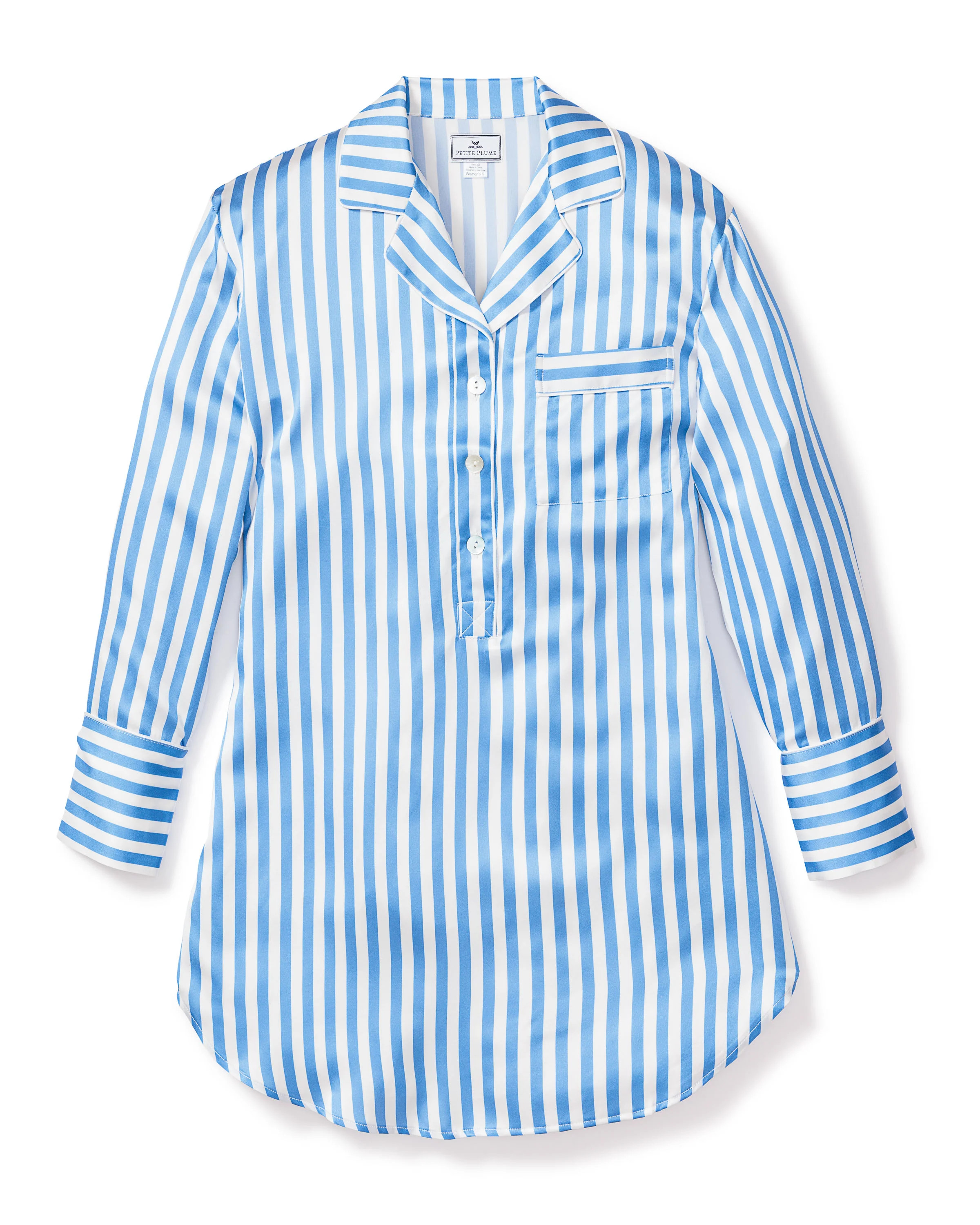 Women's Silk Nightshirt in Azure Stripe | Petite Plume