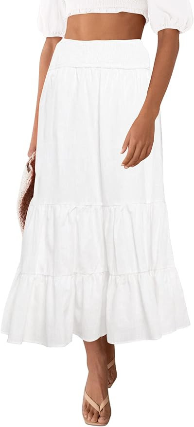 ZROZYL Women's Summer Elastic High Waisted Maxi Skirt A Line Ruffle Flowy Long Skirts with Pocket... | Amazon (US)