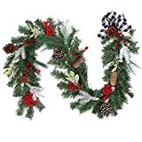 Fashionwu Flocked Christmas Garland, 6 FT Greeny Cedar Frost White Christmas Garland with Berries Pi | Amazon (US)