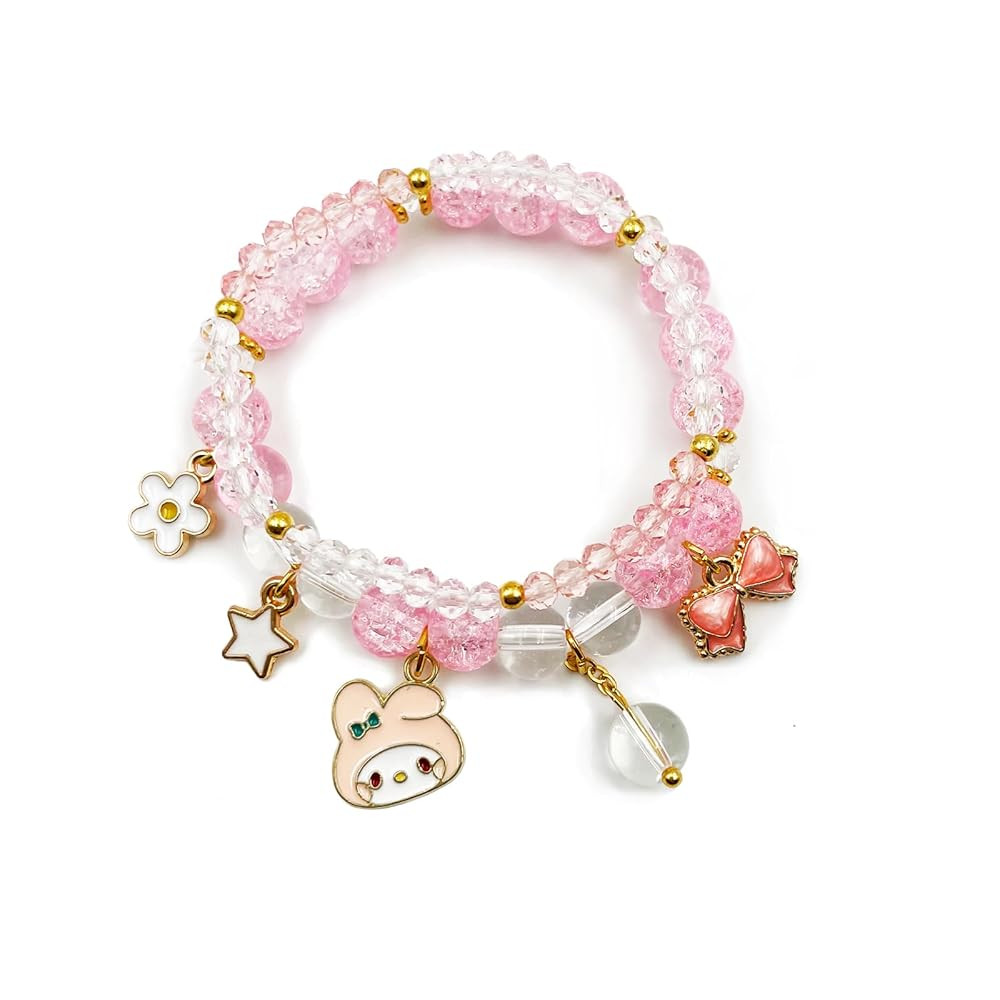Kawaii Bracelets My Melody Bracelet Pink Cinnamoroll Crystal Beads Bracelet Set Cute Cartoon Elas... | Amazon (US)