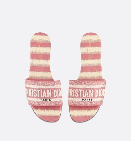 Dway Slide Dark Nude D-Stripes Embroidered Cotton - Shoes - Women's Fashion | DIOR | Dior Beauty (US)
