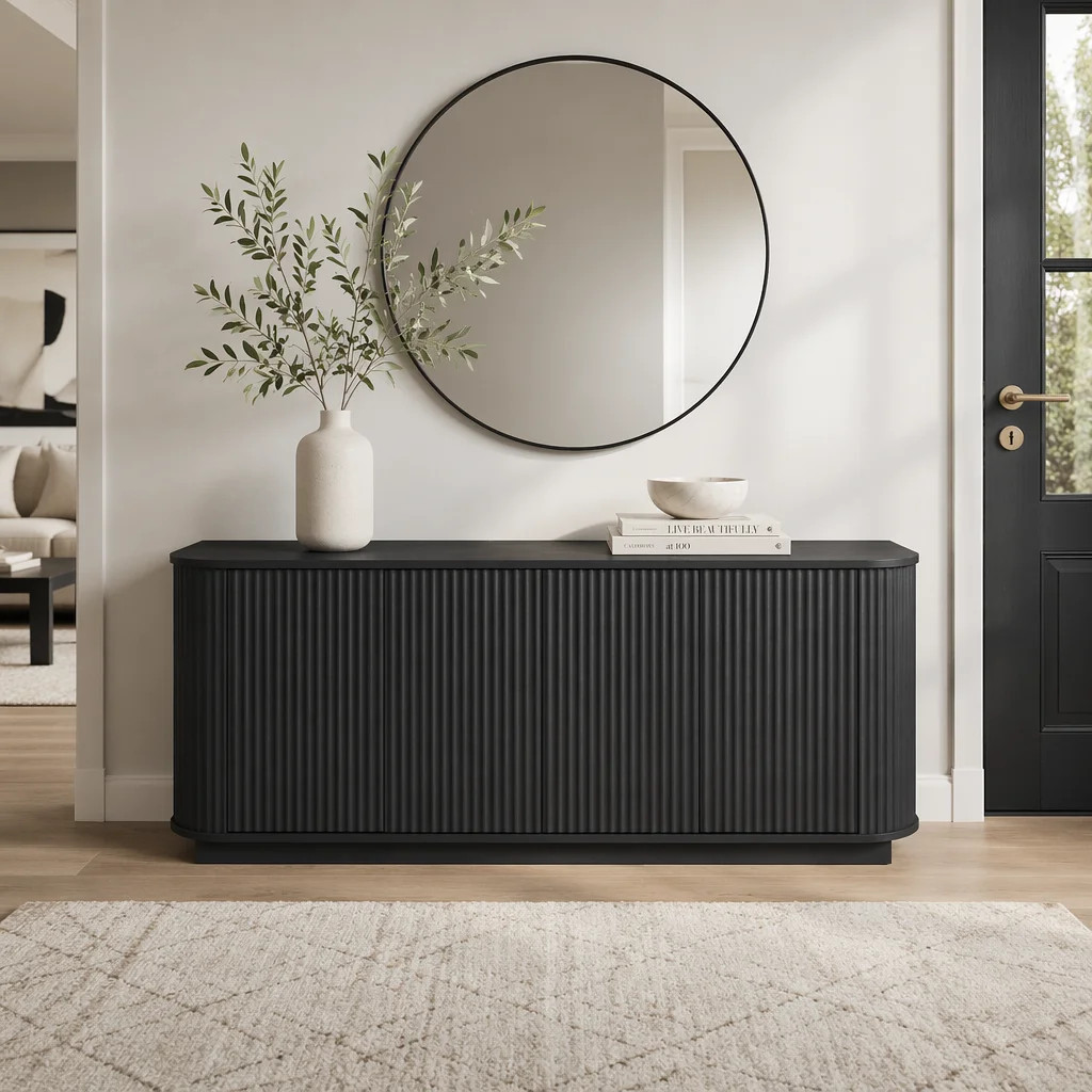 Sideboard Storage Cabinet TV Stand With Wave Pattern Buffet Cabinet Wooden Vertical Striped Cabin... | Wayfair North America